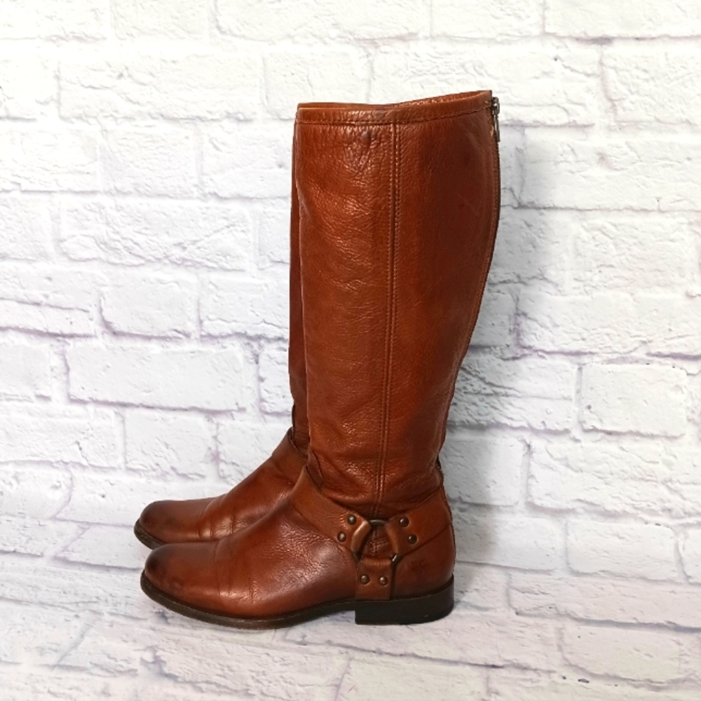Frye Philip Harness brown, cognac leather boots